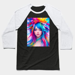 Abstract art of an anime girl, in vibrant pride colors Baseball T-Shirt